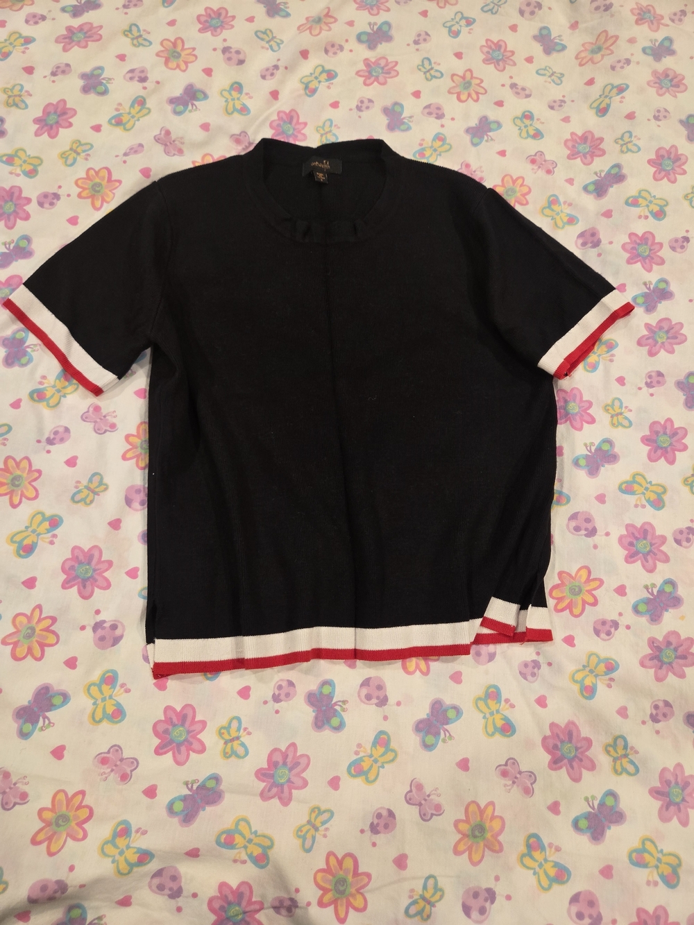 On Twelfth Black Short-Sleeve Sweater with Red & White Trim